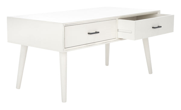 Safavieh Mozart Mid Century Coffee Table With 2 Drawers – Stylish Storage Solution For Cozy Living Spaces Distressed White COF5702A