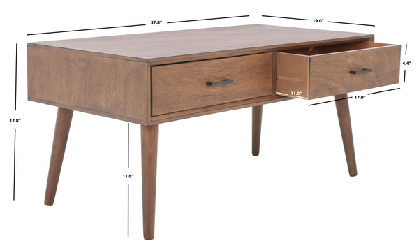 Safavieh Mozart Mid Century Coffee Table With 2 Drawers – Stylish Storage Solution For Cozy Living Spaces Brown COF5702C
