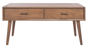 Safavieh Mozart Mid Century Coffee Table With 2 Drawers – Stylish Storage Solution For Cozy Living Spaces Brown COF5702C