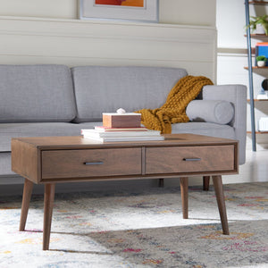 Safavieh Mozart Mid Century Coffee Table With 2 Drawers – Stylish Storage Solution For Cozy Living Spaces Brown COF5702C