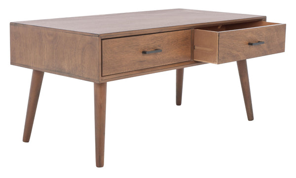 Safavieh Mozart Mid Century Coffee Table With 2 Drawers – Stylish Storage Solution For Cozy Living Spaces Brown COF5702C