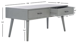 Safavieh Mozart Mid Century Coffee Table With 2 Drawers – Stylish Storage Solution For Cozy Living Spaces Distressed Grey COF5702D