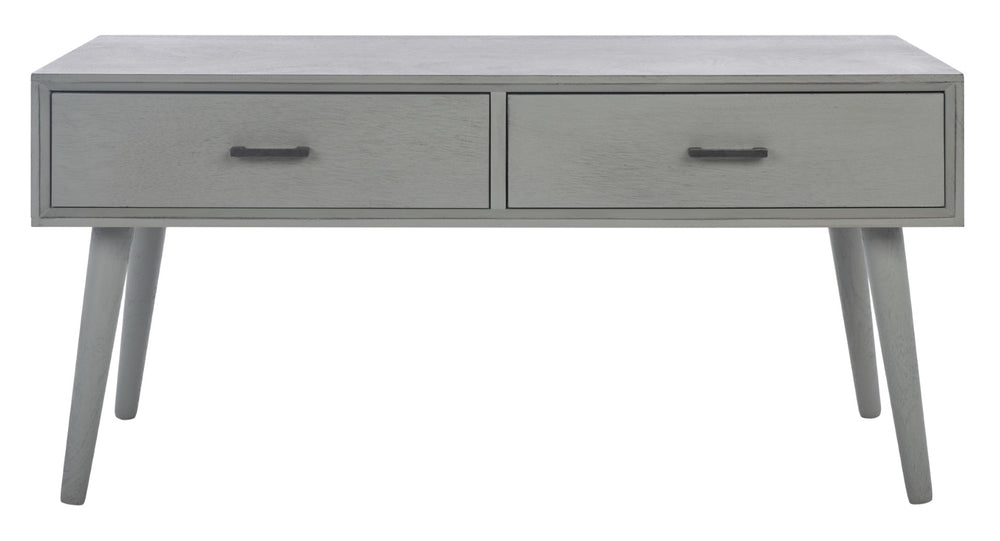 Safavieh Mozart Mid Century Coffee Table With 2 Drawers – Stylish Storage Solution For Cozy Living Spaces Distressed Grey COF5702D