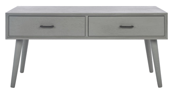 Safavieh Mozart Mid Century Coffee Table With 2 Drawers – Stylish Storage Solution For Cozy Living Spaces Distressed Grey COF5702D