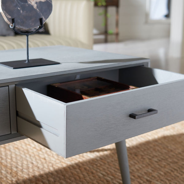 Safavieh Mozart Mid Century Coffee Table With 2 Drawers – Stylish Storage Solution For Cozy Living Spaces Distressed Grey COF5702D