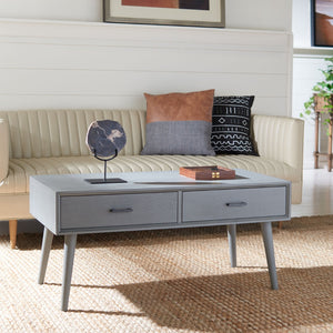 Safavieh Mozart Mid Century Coffee Table With 2 Drawers – Stylish Storage Solution For Cozy Living Spaces Distressed Grey COF5702D
