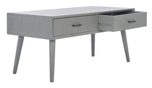 Safavieh Mozart Mid Century Coffee Table With 2 Drawers – Stylish Storage Solution For Cozy Living Spaces Distressed Grey COF5702D