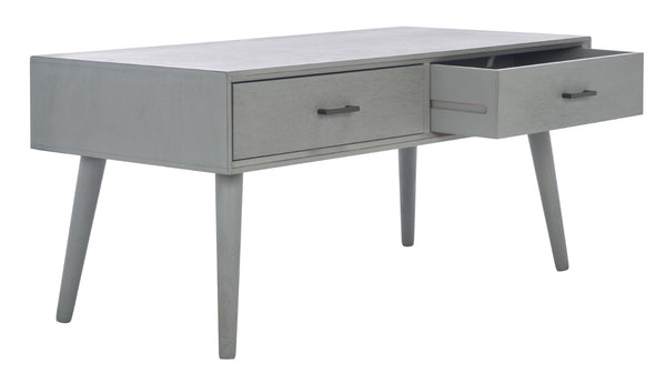 Safavieh Mozart Mid Century Coffee Table With 2 Drawers – Stylish Storage Solution For Cozy Living Spaces Distressed Grey COF5702D