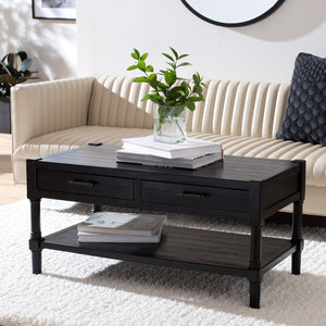 Safavieh Filbert Contemporary 2 Drawer Coffee Table With Storage Shelf For Stylish Living Room Organization Black COF5703B