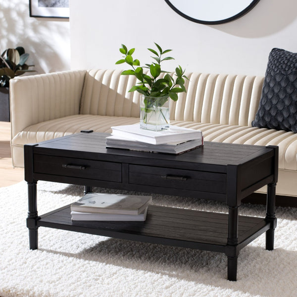 Safavieh Filbert Contemporary 2 Drawer Coffee Table With Storage Shelf For Stylish Living Room Organization Black COF5703B