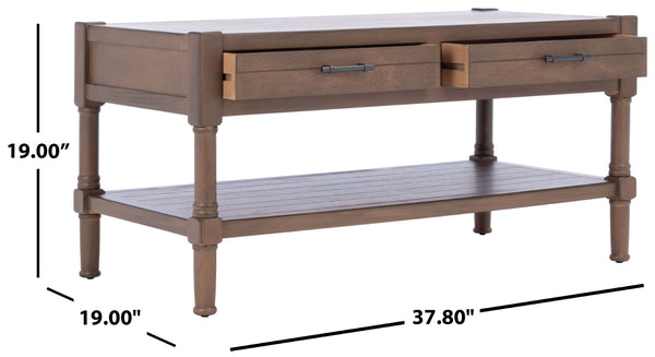 Safavieh Filbert Contemporary 2 Drawer Coffee Table With Storage Shelf For Stylish Living Room Organization Brown COF5703C