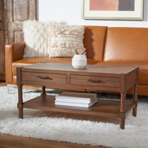 Safavieh Filbert Contemporary 2 Drawer Coffee Table With Storage Shelf For Stylish Living Room Organization Brown COF5703C