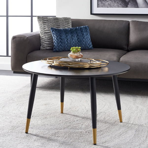 Safavieh Beck Round Coffee Table - Modern Jet Black Design With Glamorous Gold Accents For Chic Living Spaces COF5801A