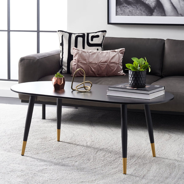 Safavieh Ames Oval Coffee Table – Contemporary Black & Gold Accent Design For Modern Glam Living Spaces COF5802A