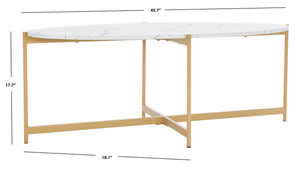 Safavieh Taliyah Oval Coffee Table - Modern Faux Marble With Gold Legs, Elegant Centerpiece For Living Rooms COF5803B