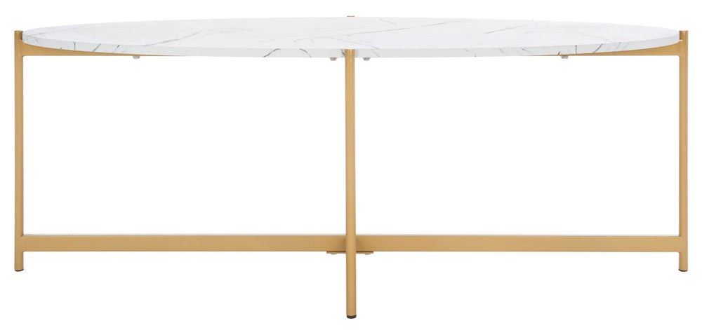 Safavieh Taliyah Oval Coffee Table - Modern Faux Marble With Gold Legs, Elegant Centerpiece For Living Rooms COF5803B