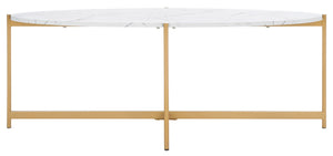 Safavieh Taliyah Oval Coffee Table - Modern Faux Marble With Gold Legs, Elegant Centerpiece For Living Rooms COF5803B