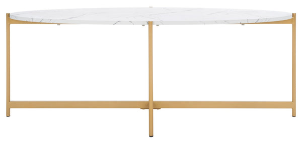Safavieh Taliyah Oval Coffee Table - Modern Faux Marble With Gold Legs, Elegant Centerpiece For Living Rooms COF5803B