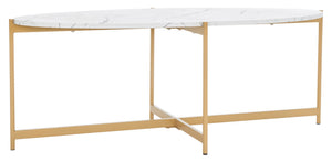 Safavieh Taliyah Oval Coffee Table - Modern Faux Marble With Gold Legs, Elegant Centerpiece For Living Rooms COF5803B
