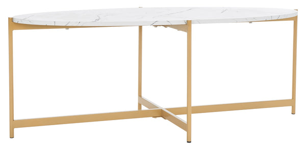 Safavieh Taliyah Oval Coffee Table - Modern Faux Marble With Gold Legs, Elegant Centerpiece For Living Rooms COF5803B