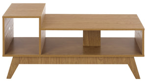 Safavieh Demora Upholstered Coffee Table with Asymmetrical Open Shelf for Modern Living Rooms COF5900A