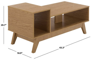 Safavieh Demora Upholstered Coffee Table with Asymmetrical Open Shelf for Modern Living Rooms COF5900A