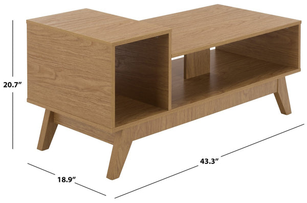 Safavieh Demora Upholstered Coffee Table with Asymmetrical Open Shelf for Modern Living Rooms COF5900A