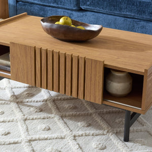 Safavieh Oona Walnut Rattan Storage Coffee Table with Sliding Slat Door for Modern Living COF5901A-2BX
