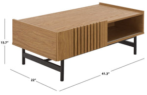 Safavieh Oona Walnut Rattan Storage Coffee Table with Sliding Slat Door for Modern Living COF5901A-2BX
