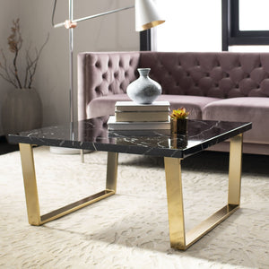 Safavieh Carmen Square Coffee Table - Contemporary Style With Durable Construction For Modern Living Spaces Black Marble Veneer/Brass Leg COF6201A