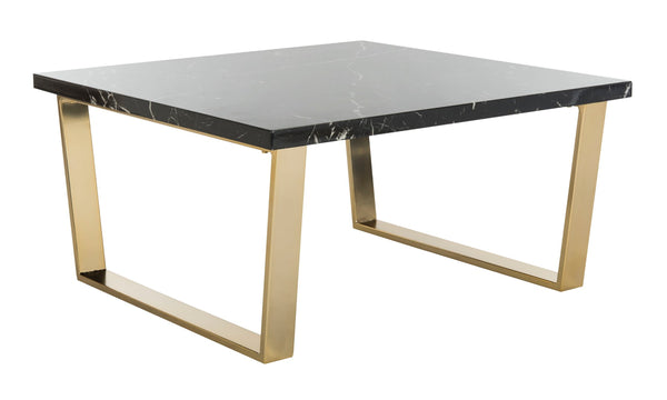 Safavieh Carmen Square Coffee Table - Contemporary Style With Durable Construction For Modern Living Spaces Black Marble Veneer/Brass Leg COF6201A