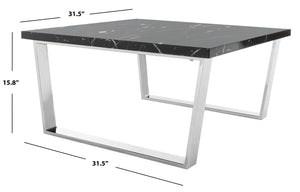 Safavieh Carmen Square Coffee Table - Contemporary Style With Durable Construction For Modern Living Spaces Black Marble Veneer/Chrome Leg COF6201B