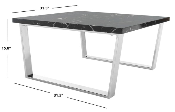 Safavieh Carmen Square Coffee Table - Contemporary Style With Durable Construction For Modern Living Spaces Black Marble Veneer/Chrome Leg COF6201B