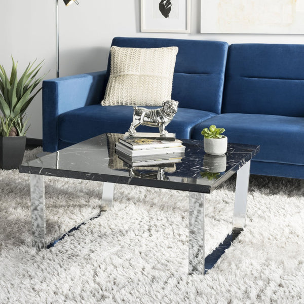 Safavieh Carmen Square Coffee Table - Contemporary Style With Durable Construction For Modern Living Spaces Black Marble Veneer/Chrome Leg COF6201B