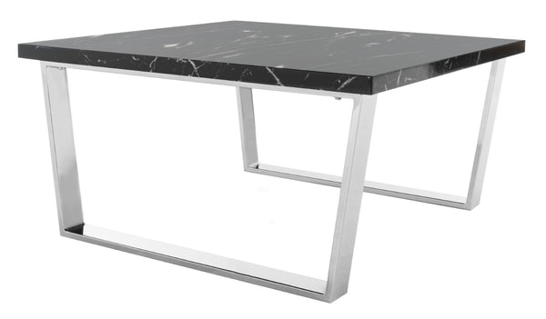 Safavieh Carmen Square Coffee Table - Contemporary Style With Durable Construction For Modern Living Spaces Black Marble Veneer/Chrome Leg COF6201B