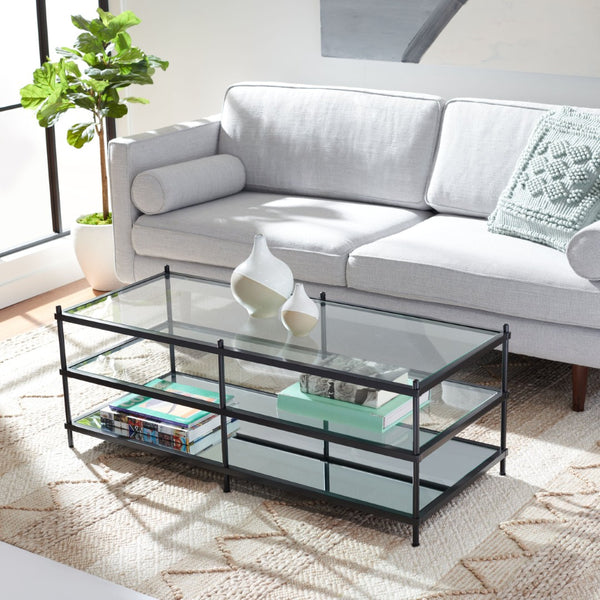 Safavieh Cathal Modern Glam Three-Tier Glass & Mirror Coffee Table - Elegant Storage For Chic Interiors COF6204A