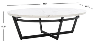 Safavieh Placido Oval Coffee Table - Modern Black Geometric Base With White Faux Marble Top For Stylish Living COF6206A