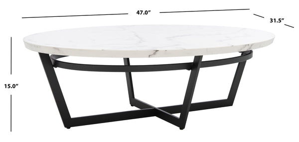 Safavieh Placido Oval Coffee Table - Modern Black Geometric Base With White Faux Marble Top For Stylish Living COF6206A