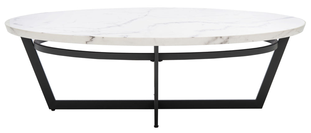 Safavieh Placido Oval Coffee Table - Modern Black Geometric Base With White Faux Marble Top For Stylish Living COF6206A