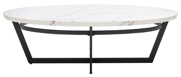 Safavieh Placido Oval Coffee Table - Modern Black Geometric Base With White Faux Marble Top For Stylish Living COF6206A