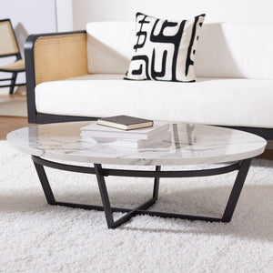 Safavieh Placido Oval Coffee Table - Modern Black Geometric Base With White Faux Marble Top For Stylish Living COF6206A