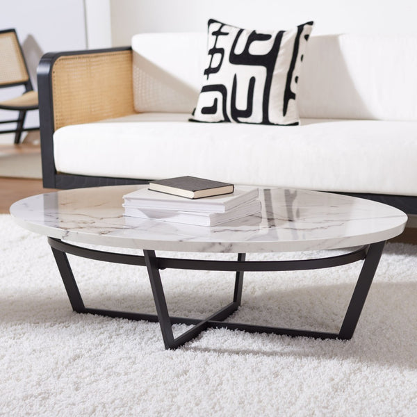 Safavieh Placido Oval Coffee Table - Modern Black Geometric Base With White Faux Marble Top For Stylish Living COF6206A