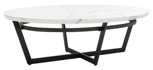 Safavieh Placido Oval Coffee Table - Modern Black Geometric Base With White Faux Marble Top For Stylish Living COF6206A