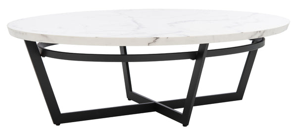 Safavieh Placido Oval Coffee Table - Modern Black Geometric Base With White Faux Marble Top For Stylish Living COF6206A