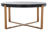 Safavieh Navya Round Coffee Table XII23 Black Top / Gold Legs Metal COF6207B