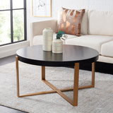 Safavieh Navya Round Coffee Table XII23 Black Top / Gold Legs Metal COF6207B