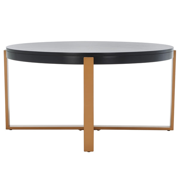 Safavieh Navya Round Coffee Table XII23 Black Top / Gold Legs Metal COF6207B