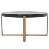 Safavieh Navya Round Coffee Table XII23 Black Top / Gold Legs Metal COF6207B