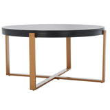 Safavieh Navya Round Coffee Table XII23 Black Top / Gold Legs Metal COF6207B