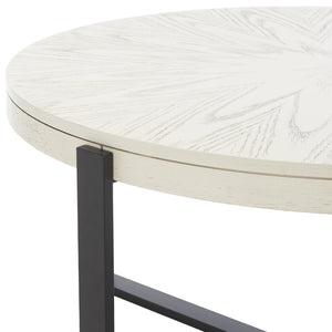 Safavieh Navya Modern Mixed-Media Coffee Table With Sculptural Gold Base And Elegant Wood-Texture Top White Wash Top / Black Legs COF6207C